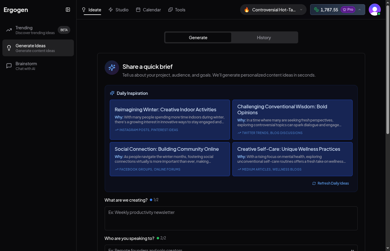 Daily inspiration suggestions